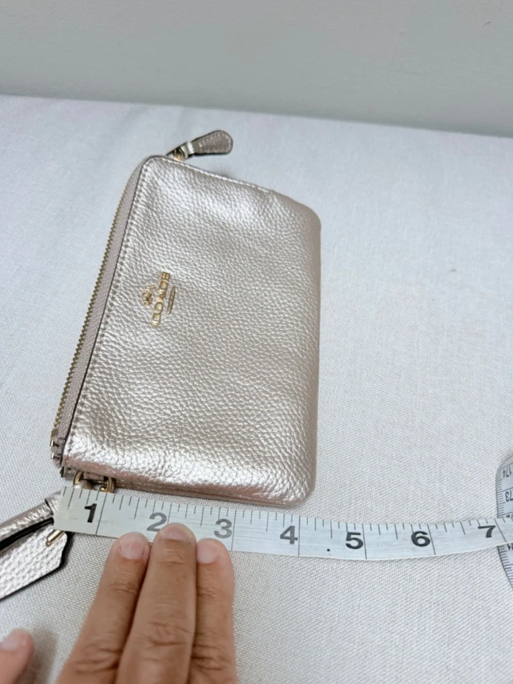 Coach Double Zip Wristlet Metallic Rose Gold